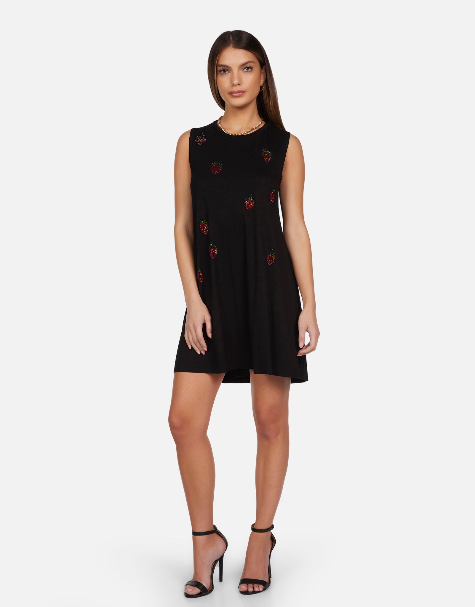 Crystal Strawberries Mini Dress in Black