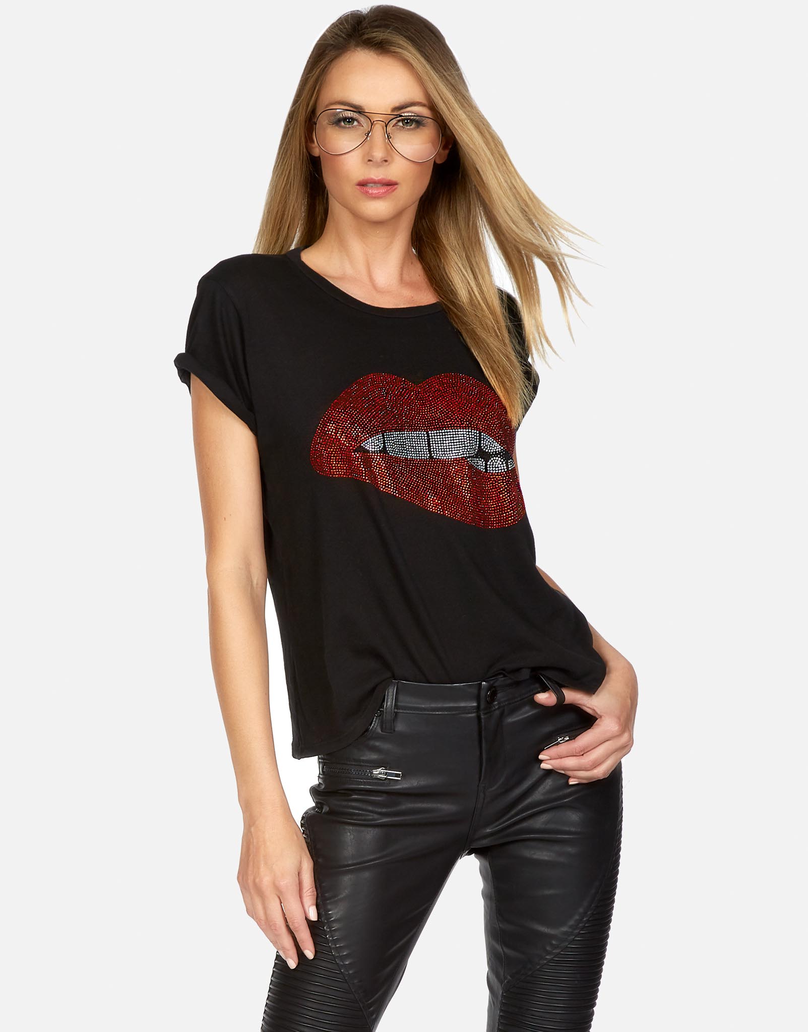 Crystal Biting Lip Vintage SS Tee Edda by Lauren Moshi