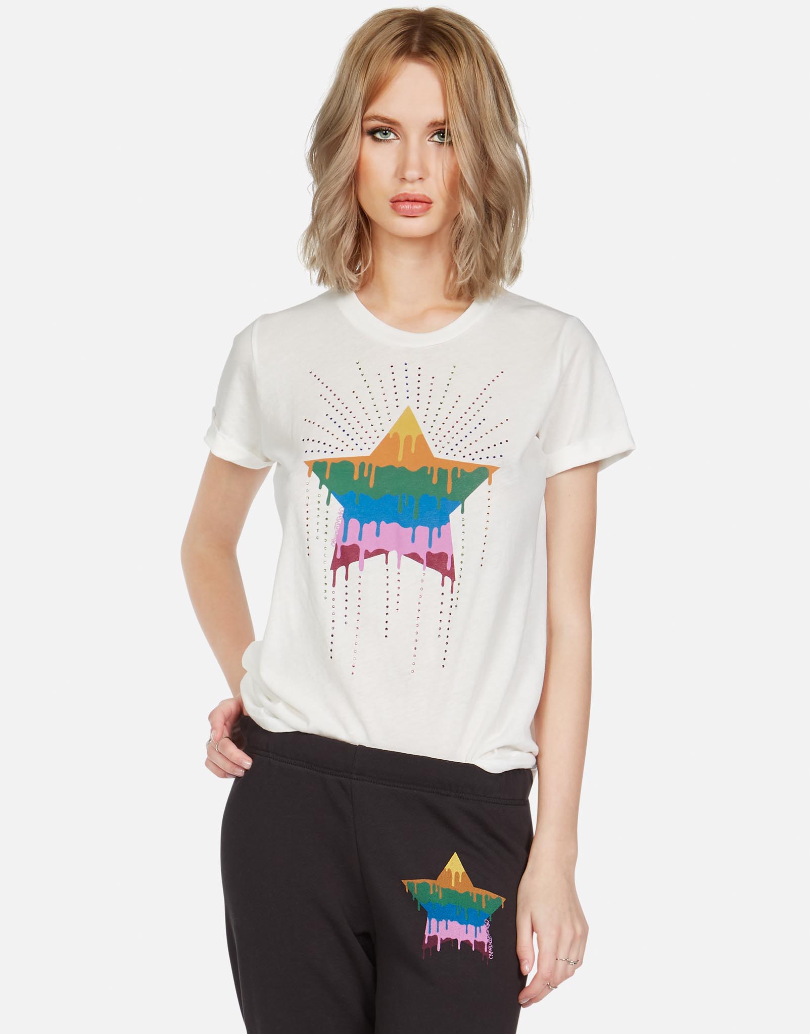 Crystal Dripping Star Vintage S S Tee Edda by Lauren Moshi