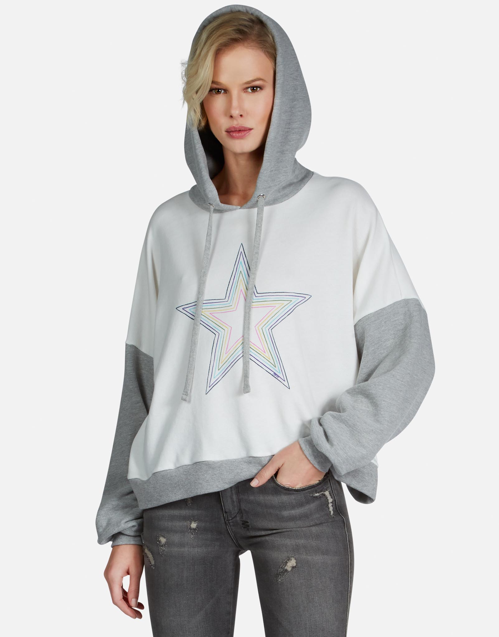 Lauren Moshi Women's Ellie Rainbow Star Outline - Milk/Heather Grey