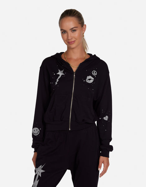 トップス LaurenMoshi Black TigerZipHoodie LGB Y2K Tiger Elements Crop Zip Hoodie in Black | Lachelle by Lauren