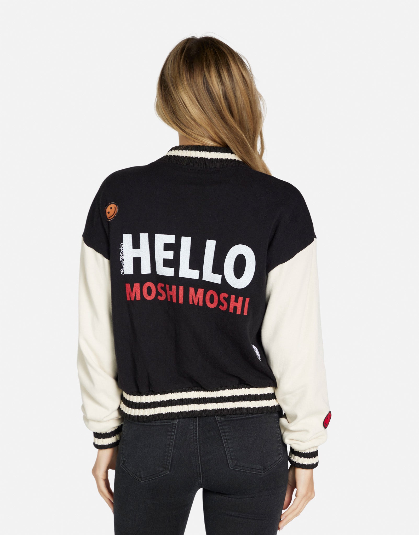 SHEIN Embroidered Patch Detail Heather Knit Sweatshirt