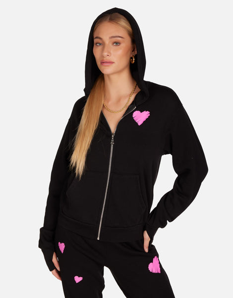 Pink Scribble Heart Cropped Hoodie in Black | Hezly X by Lauren Moshi