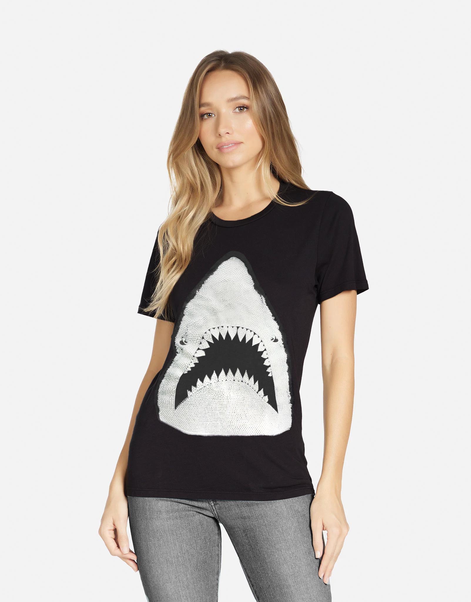 Shark Classic Tee w/ Crystals in Black | Croft X by Lauren Moshi