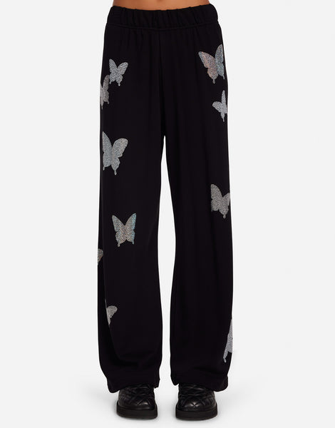 Crystal Opal Butterflies Wide Leg Pant Black | Martina by