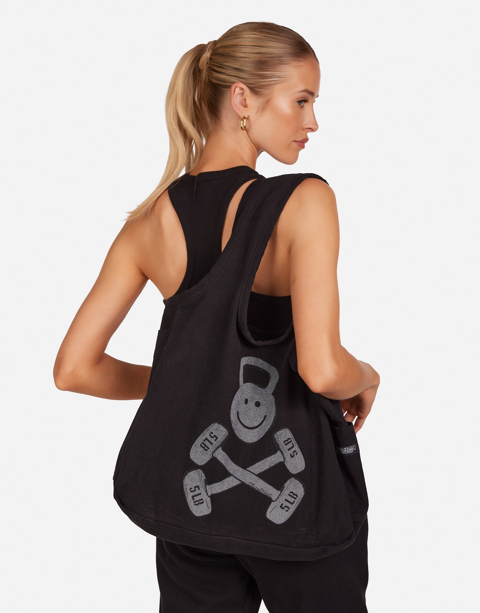 Kettle Bag Rapper Happy Kettlebell Canvas Tote Bag in Black | Freya by Lauren Moshi
