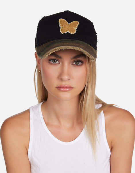 Gold Butterfly Patch Trucker Hat in Black/Camo | Jilly by  display picture 2