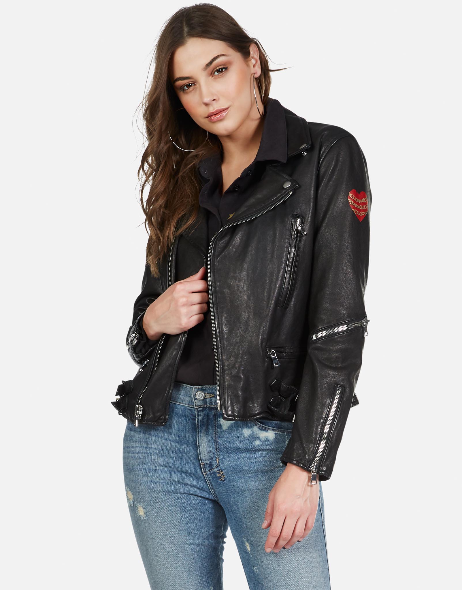 Gold Foil Chain Lip Leather Moto Jacket | Posey by Lauren Moshi M / Black