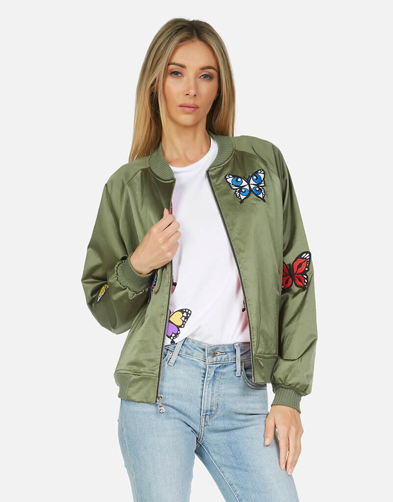 Levelle Butterfly Patches Green Military Bomber Jacket – Lauren Moshi