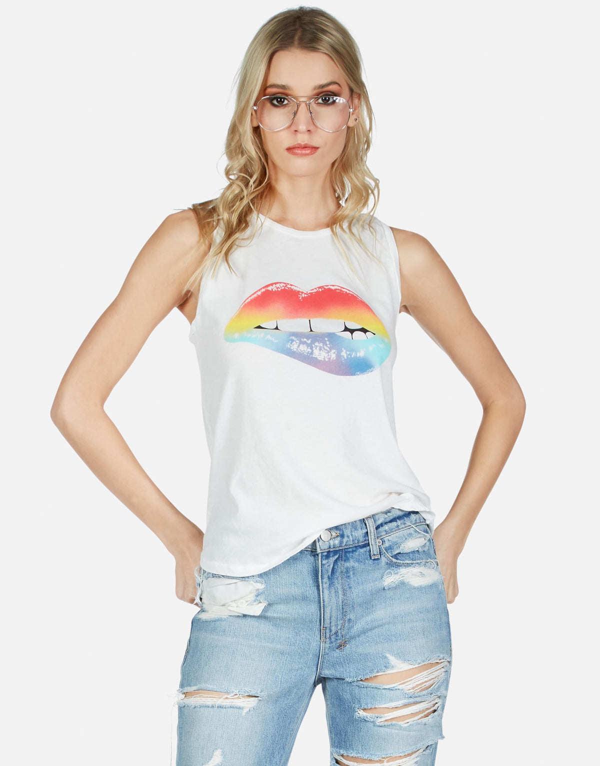 Lauren Moshi Women's Peyton Rainbow Biting Lip - Milk