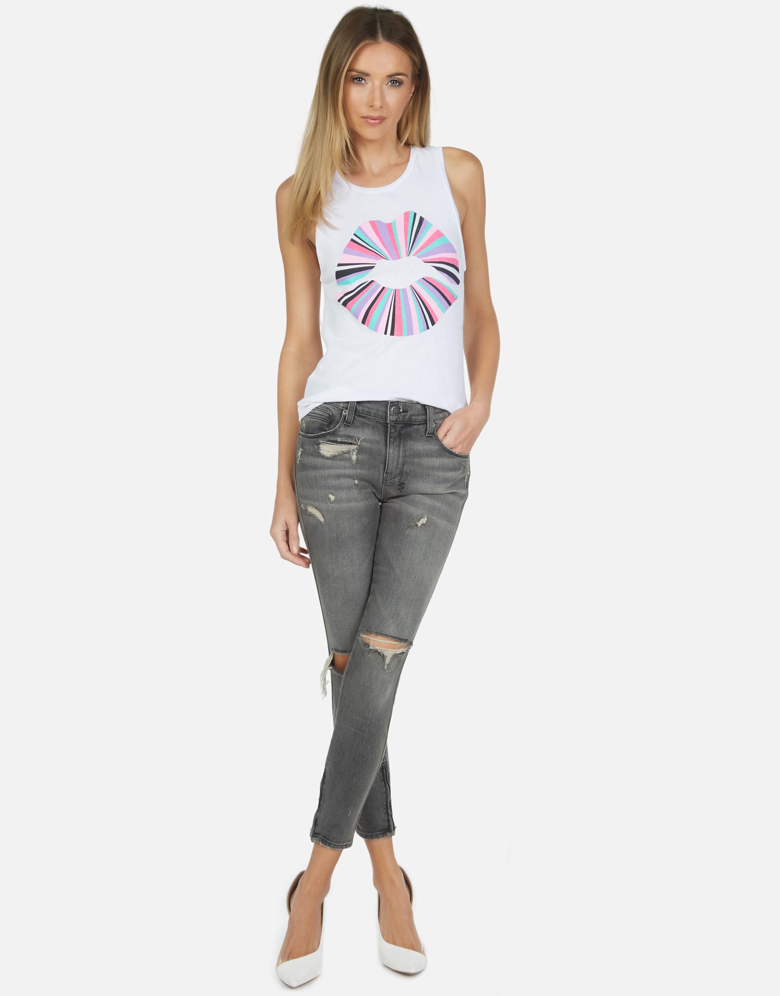 Lauren Moshi Women's Ashlin Rainbow Ray Lip Tank - 