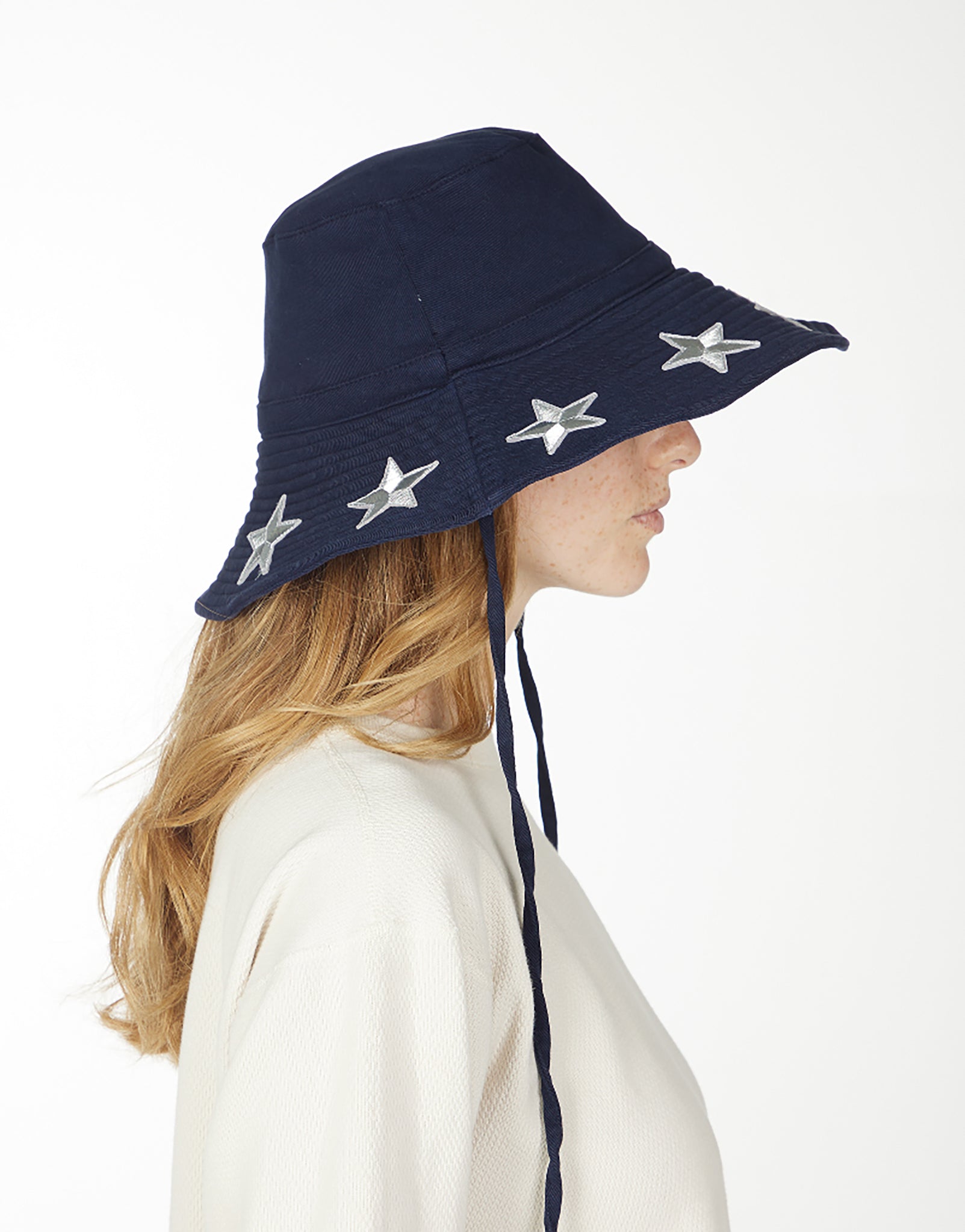 Adina- Bucket Hat w/ Metallic Star Patches