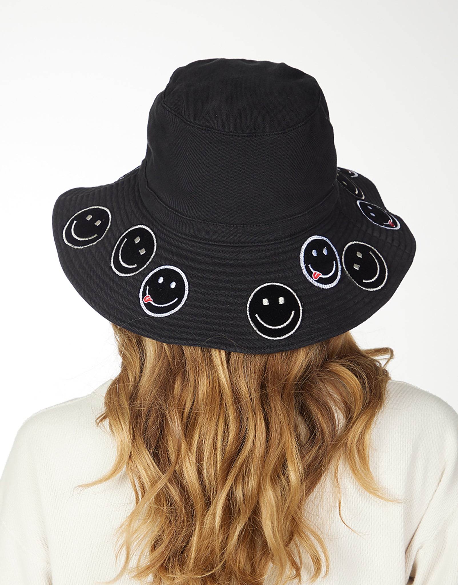 Adina- Bucket Hat w/ Happy Face Patches