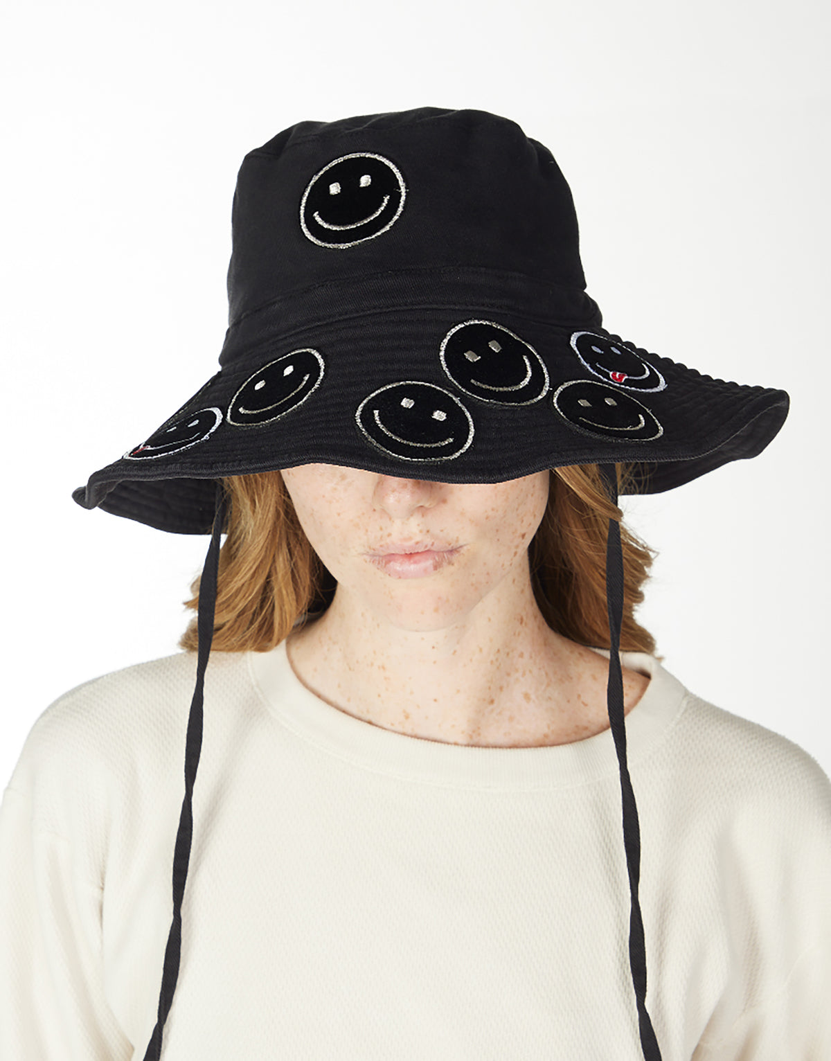 Adina- Bucket Hat w/ Happy Face Patches