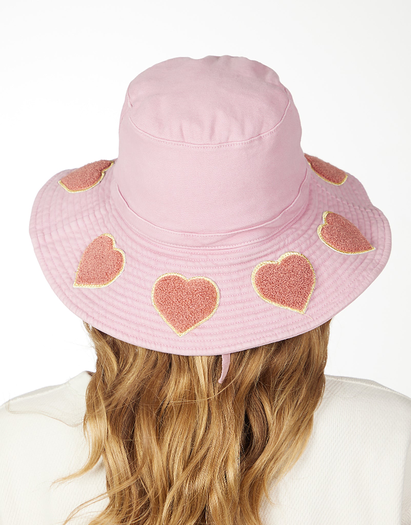 Adina- Bucket Hat w/ Chenille Heart Patches