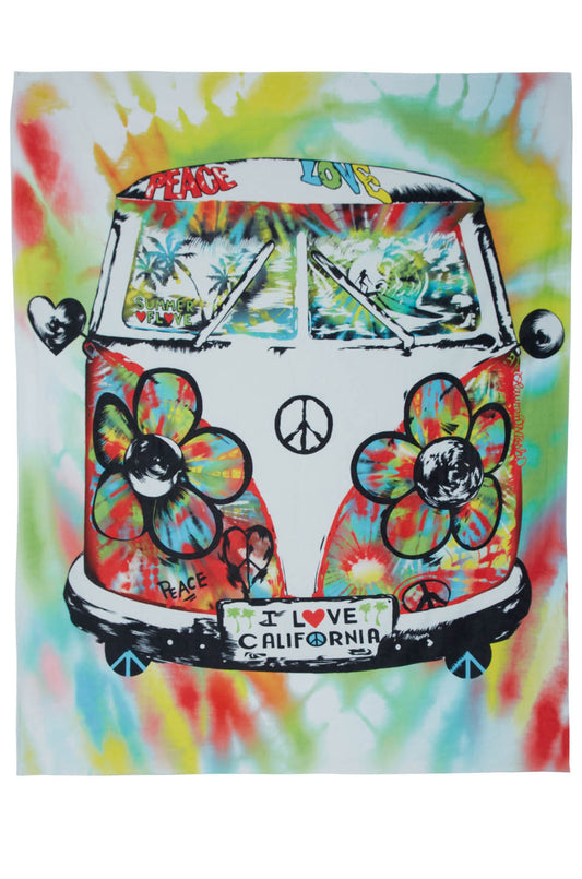 Lauren Moshi Women's Brinkley Tie Dye Peace Bus Square Blanket Towel For Two - White