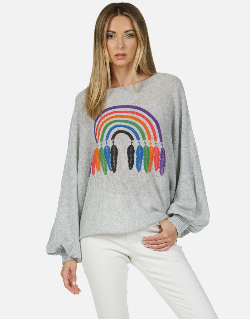 Lauren Moshi Women's Sash Feather Rainbow - Heather Grey