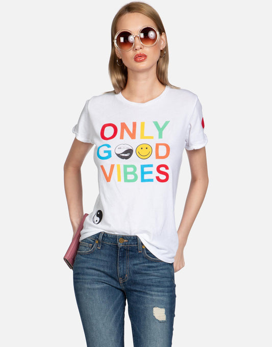 Lauren Moshi Women's Edda Only Good Vibes - White