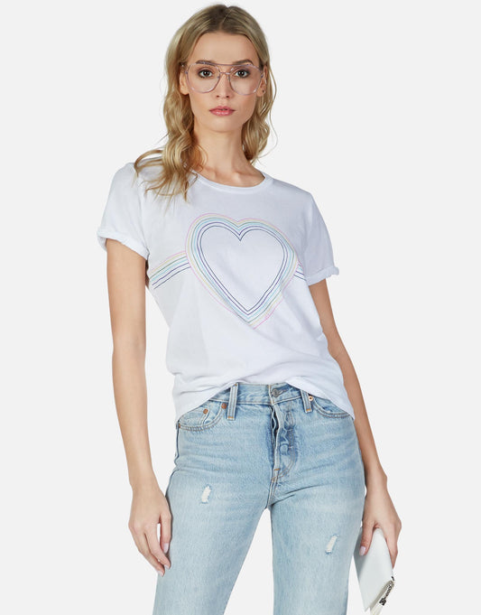 Lauren Moshi Women's Edda Rainbow Heart Outline - White