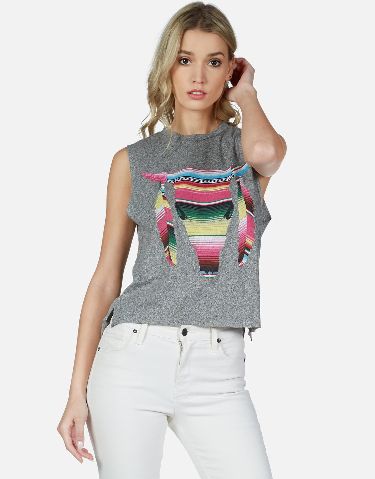 Lauren Moshi Women's Kinzington Striped Bull - Heather Grey