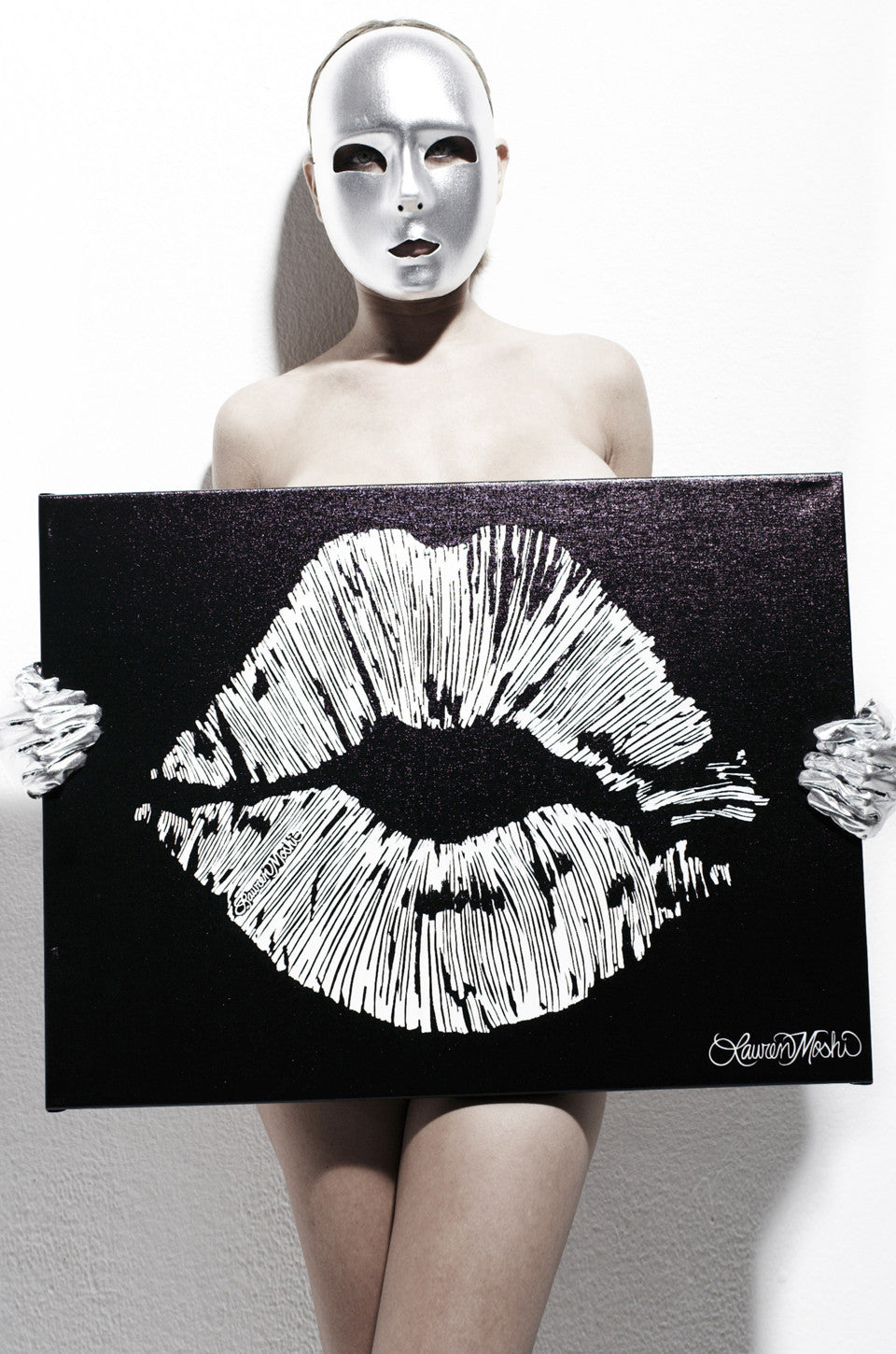Lauren Moshi Women's Canvas Lips Art - Black