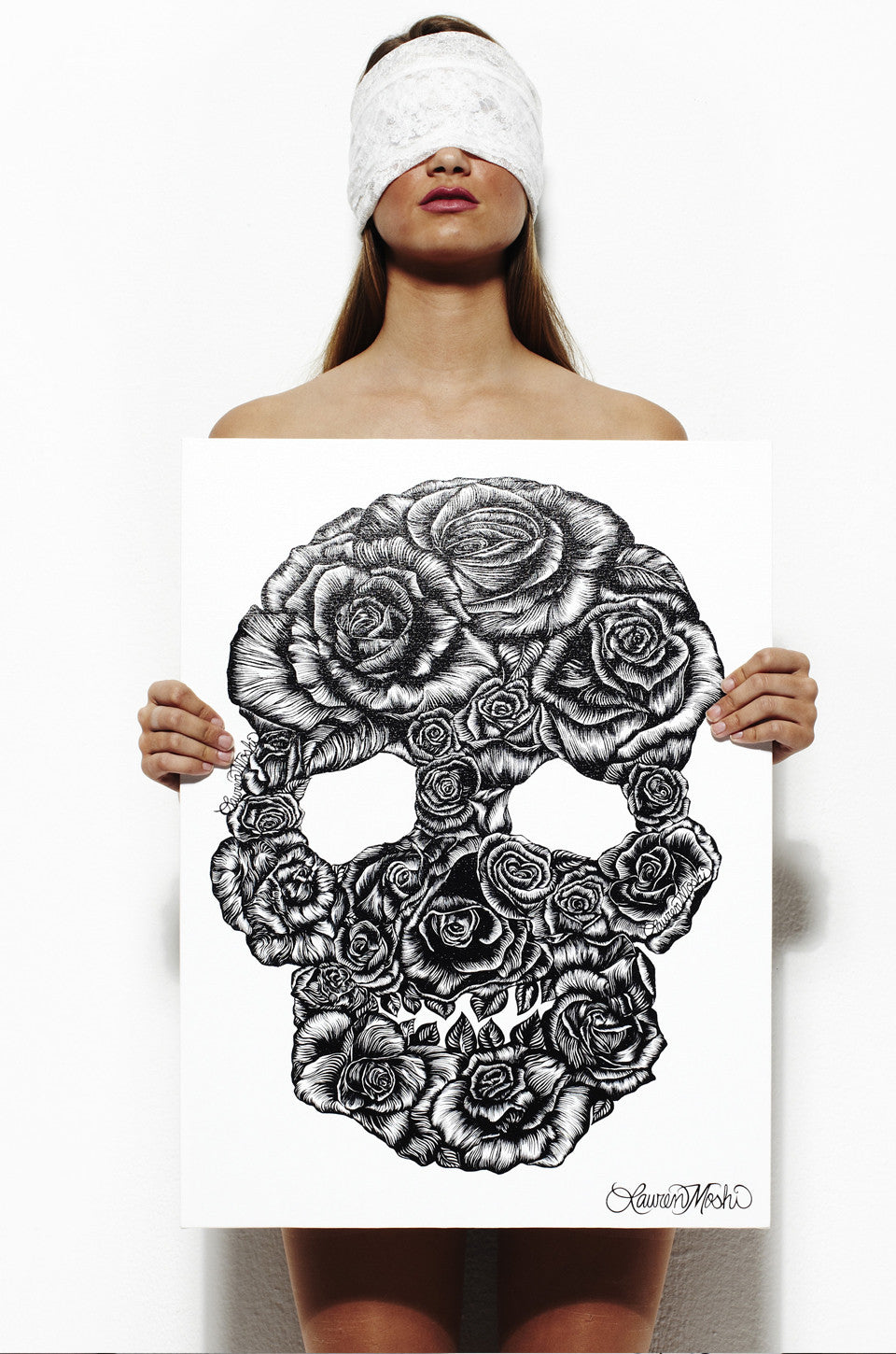 Lauren Moshi Women's Canvas Skull Rose Art - White