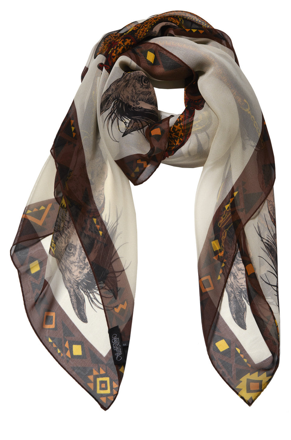 Lauren Moshi Women's Victoria Horse Silk Chiffon Scarf - Tan