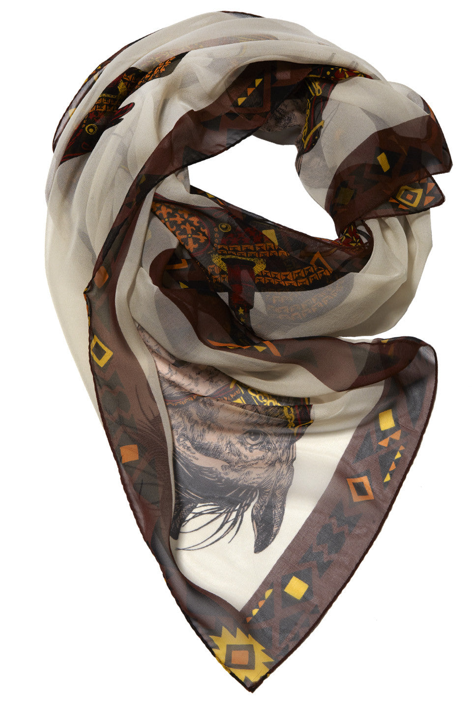 Lauren Moshi Women's Victoria Horse Silk Chiffon Scarf - Tan