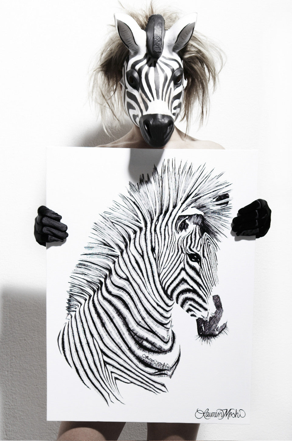 Lauren Moshi Women's Canvas Zebra Art - White